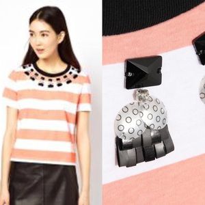 Mother of Pearl Juno Boxy T-Shirt in Coral Stripe